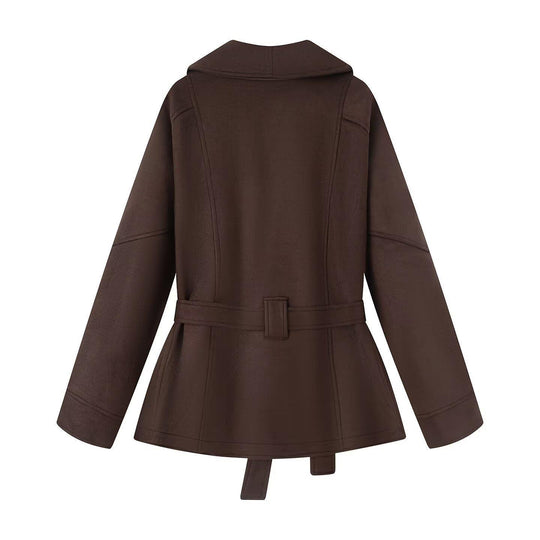 Damen elegante Jacke mit Taillengürtel und modernem Kragen EB