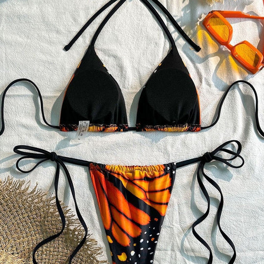 Damen Triangel-Bikini mit lebhaftem Schmetterlingsdesign EB