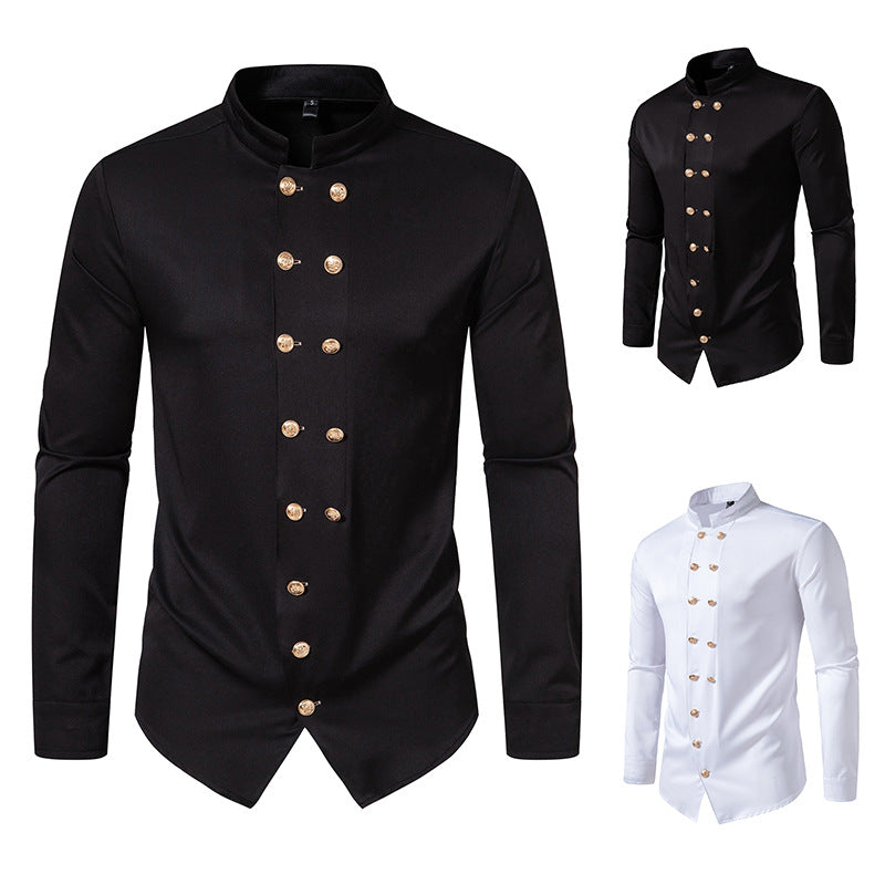 Herren Stehkragen-Hemd mit eleganten Knopfdetails EB