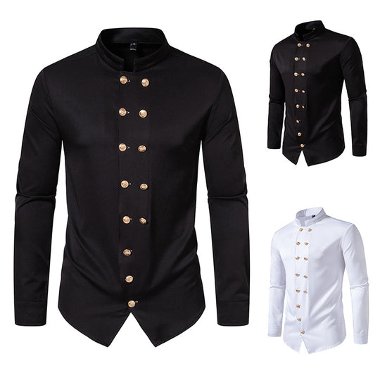 Herren Stehkragen-Hemd mit eleganten Knopfdetails EB