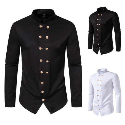 Herren Stehkragen-Hemd mit eleganten Knopfdetails EB
