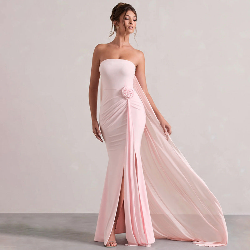 Damen Strapless Abendkleid mit schicker Drapierung und verführerischem Schlitz EB