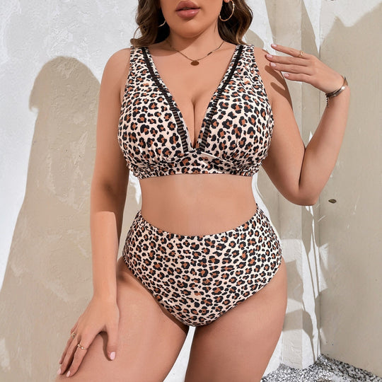 Damen Hochtaillierter Bikini mit modischem Leomuster EB