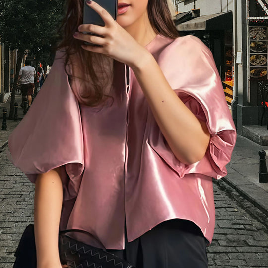 Damen Elegantes Midikleid mit strukturiertem Oberteil und voluminösen Ärmeln EB