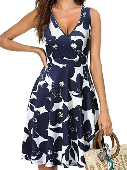 Damen Wickelkleid mit floralem Muster und schwingendem Rock EB