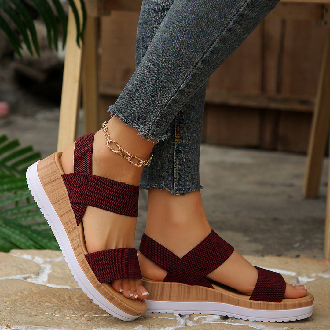 Damen modische Wedge-Sandalen mit elastischen Riemen und komfortabler Sohle EB
