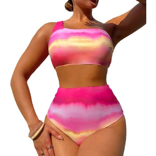 Damen Hochtaillierter Bikini mit asymmetrischem Oberteil EB