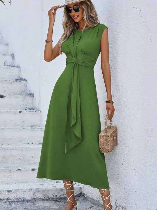 Damen Midikleid mit schlichter Eleganz und Taillengürtel EB