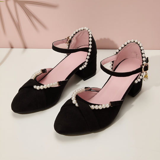 Damen Elegante Absatzsandalen mit zarter Perlenverzierung und komfortablem Blockabsatz EB
