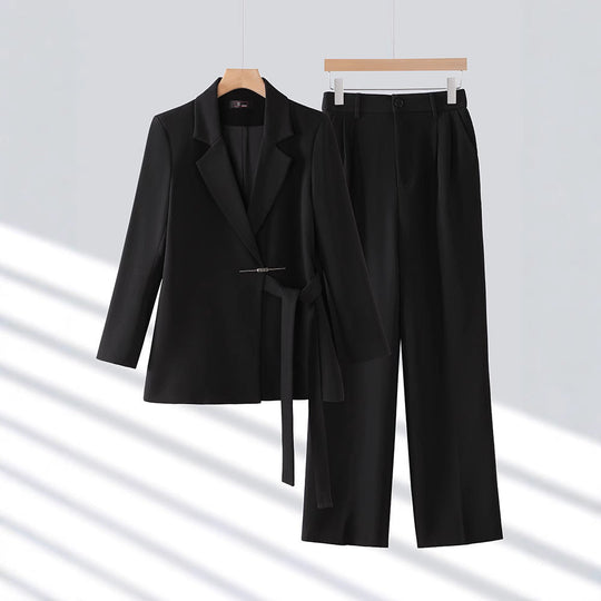 EB | Jumpsuit Maßgeschneiderter Blazer Taillierter Gürtel Weite Beine Luxuriöser Stoff