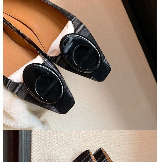 Damen Flache Ballerinas mit modischem Karo-Design und schicker Schnalle EB