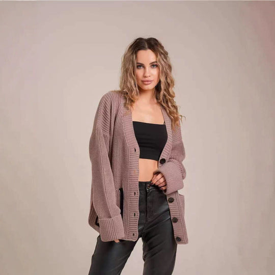 Damen Grober Strickcardigan mit modernen Knopfdetails und lässigem Schnitt EB