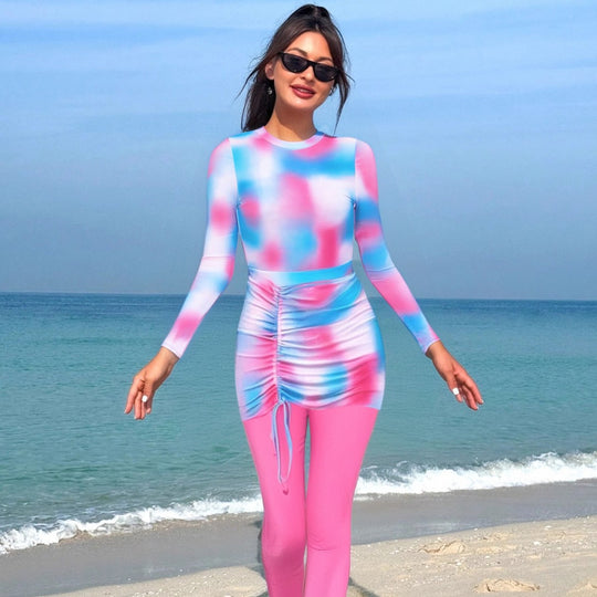 Damen Sportlicher Langarm-Schwimmanzug mit Raffung EB