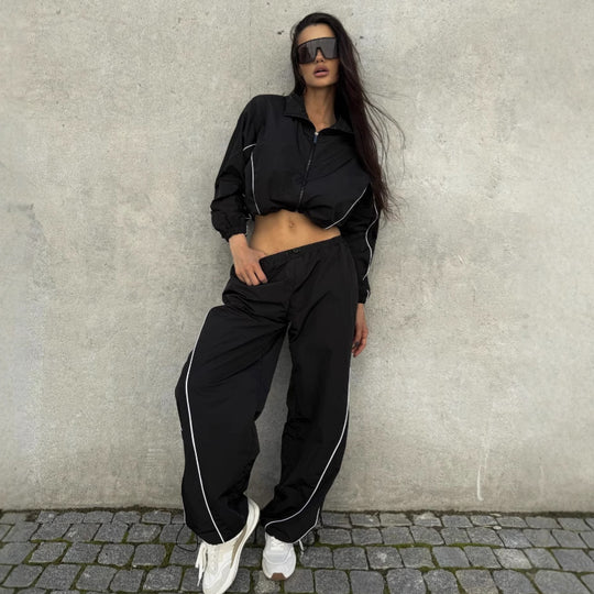Damen Kurz geschnittene Windbreaker Jacke mit halbem Reißverschluss, Tunnelzug und elastischen Bündchen EB