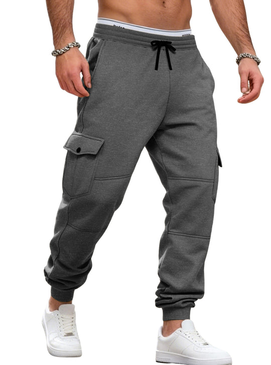 Herren nan sportive Jogginghose mit Cargotaschen Kordelzug und geripptem Knöchelsaum EB
