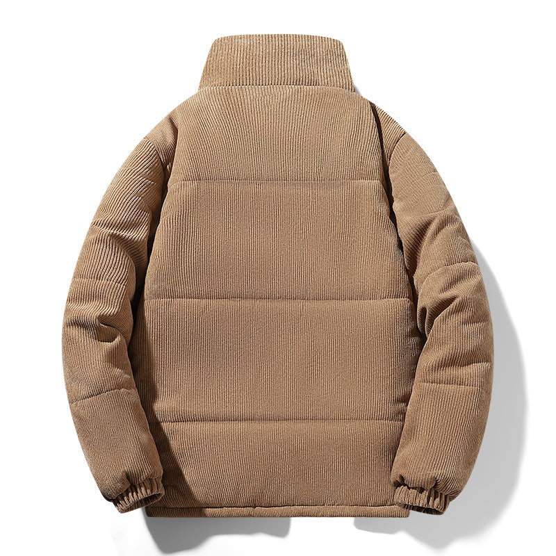 Herren gesteppte Cordjacke mit hohem Stehkragen, warmer Füllung und Reißverschlusstaschen EB
