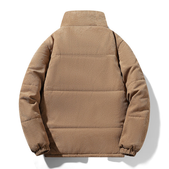 Herren gesteppte Cordjacke mit hohem Stehkragen, warmer Füllung und Reißverschlusstaschen EB