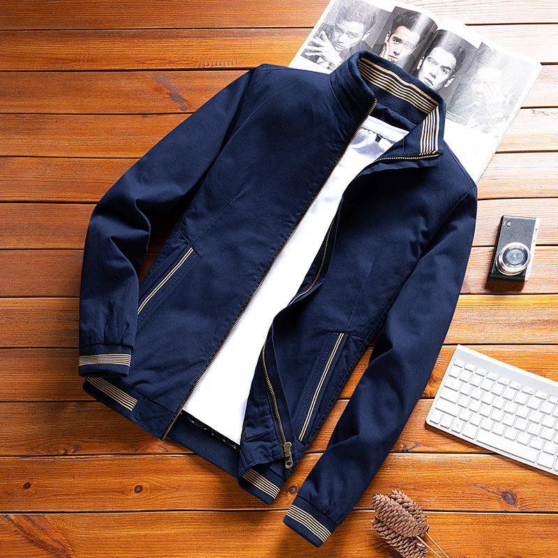 Herren Casual‑Fieldblouson im Bomberstil mit gestreiftem Stehkragen und Rippbündchen EB