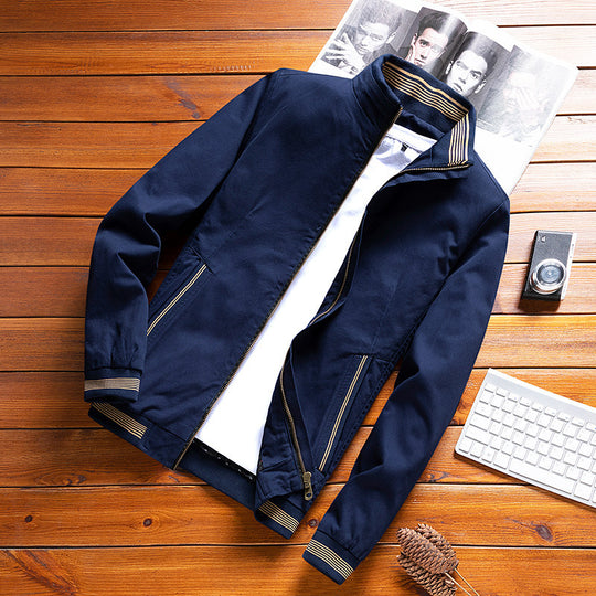 Herren Casual‑Fieldblouson im Bomberstil mit gestreiftem Stehkragen und Rippbündchen EB