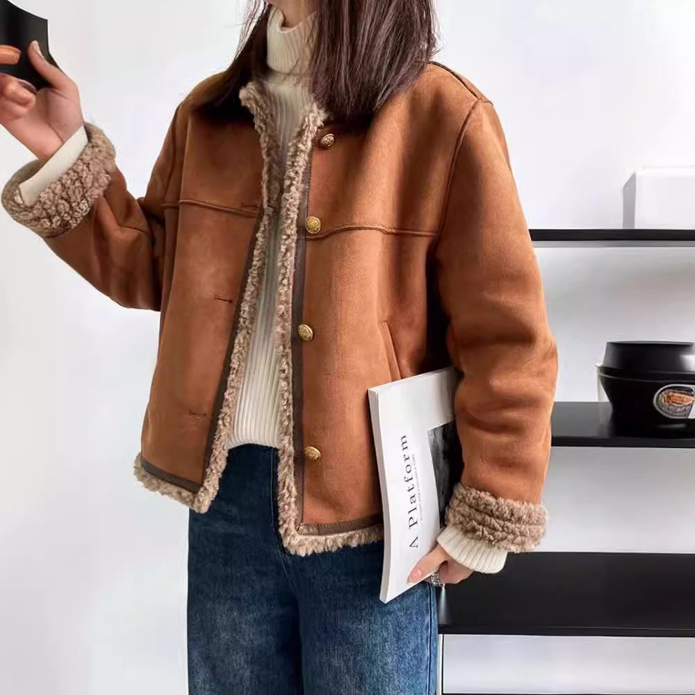 Damen Kunstlederjacke mit kuscheligem Teddyfutter EB