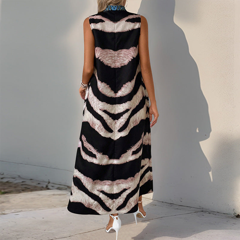 Damen Maxi-Kleid mit auffälligem Animal-Print und eleganten Verzierungen EB