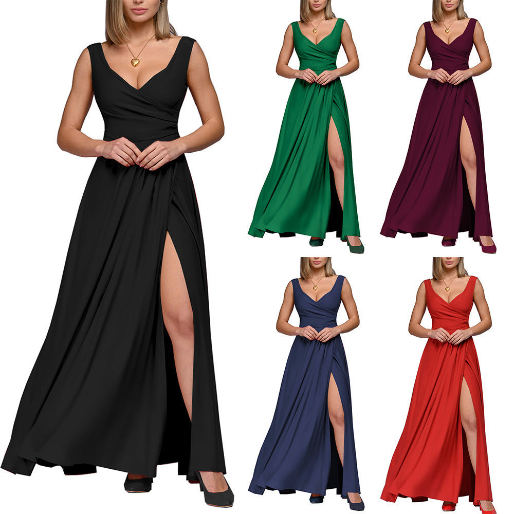 Damen Maxikleid mit elegantem Wickeldesign und seitlichem Schlitz EB