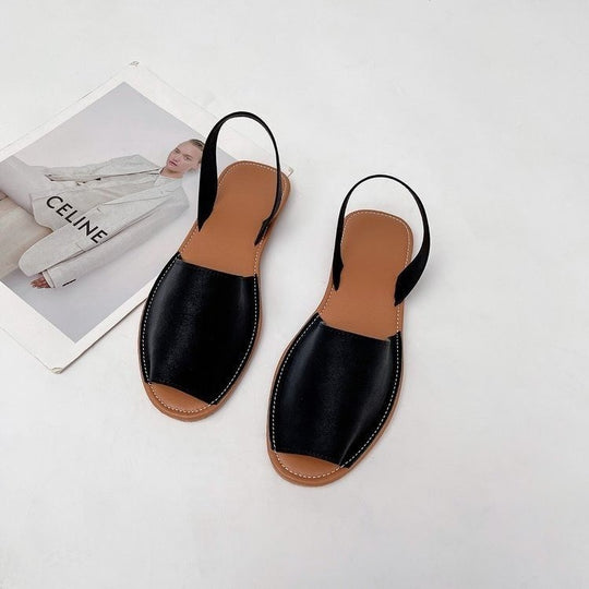 Damen Offene Slingback Sandalen aus hochwertigem Leder mit komfortablem Fußbett EB