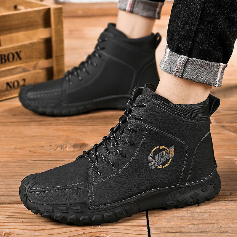 Damen robuste Schnürboots aus Kunstleder mit rutschfester Profilsohle EB