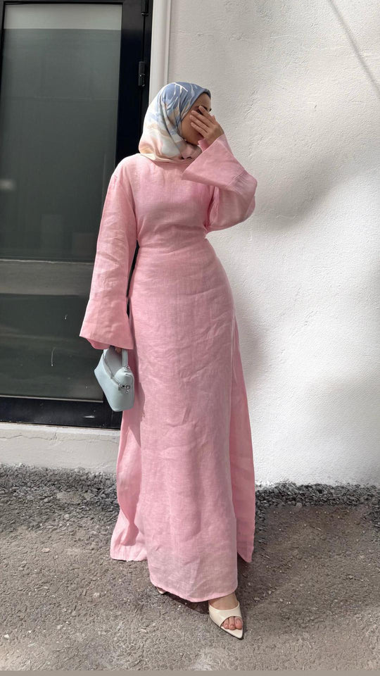 Damen Langes, elegantes Maxikleid aus leichtem Stoff mit Taillengürtel EB