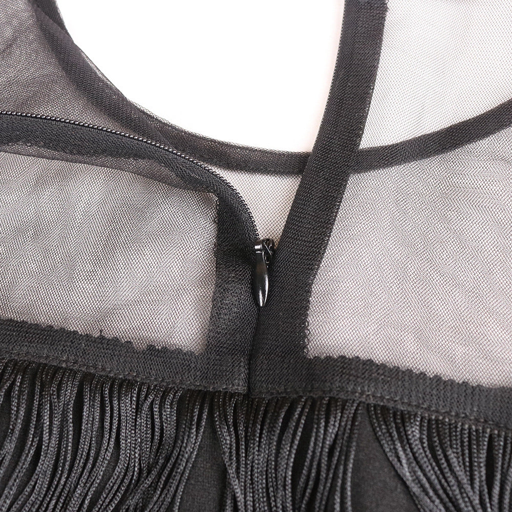 Damen Wickelkleid mit fransierendem Design und seitlichem Schlitz EB