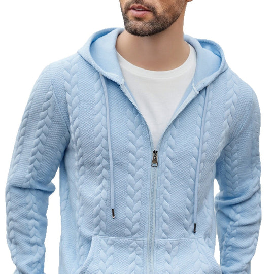 Herren nan strukturierte Kapuzen-Sweatjacke mit Zopfmuster, durchgehendem Reißverschluss und Kängurutasche EB