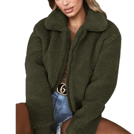 Damen Fleece Bomberjacke mit Stehkragen und elastischen Bündchen EB