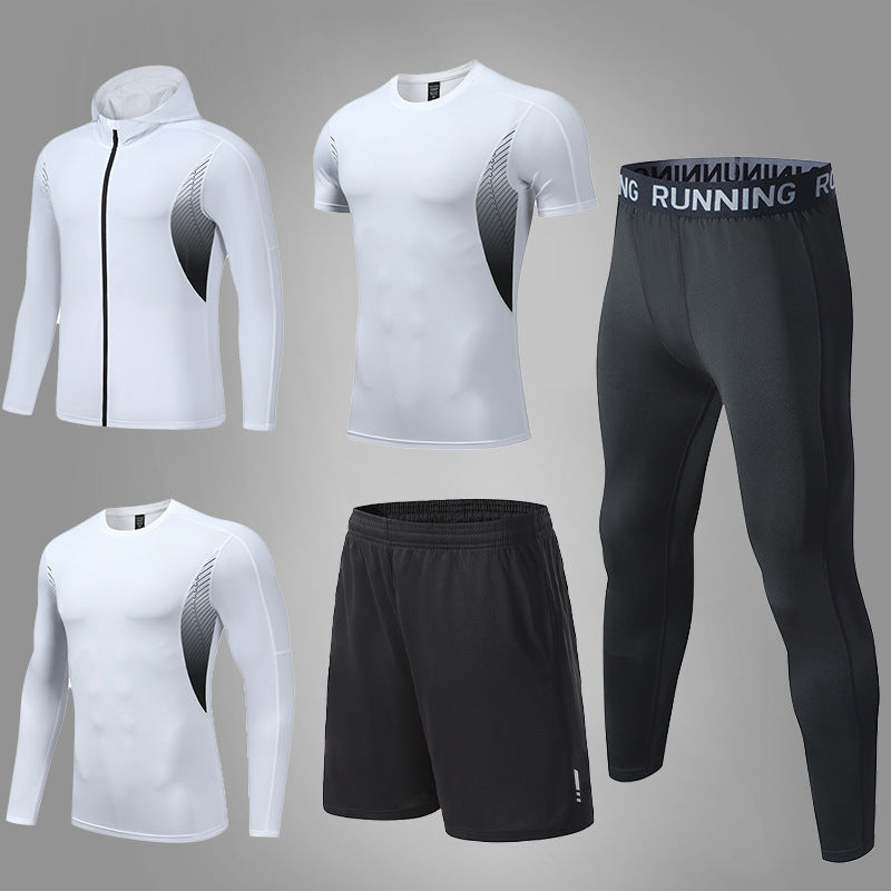 Herren umfassendes Lauf- und Trainingsset mit Funktionszip-Hoodie Kompressions-Tight Shorts Kurz- und Langarmtop EB