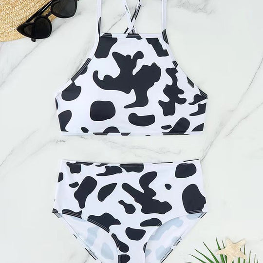 Damen Hochgeschnittener Bikini mit kreativem Muster EB