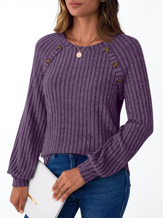 Damen Pullover mit dekorativen Knöpfen und strukturiertem Rippdesign EB
