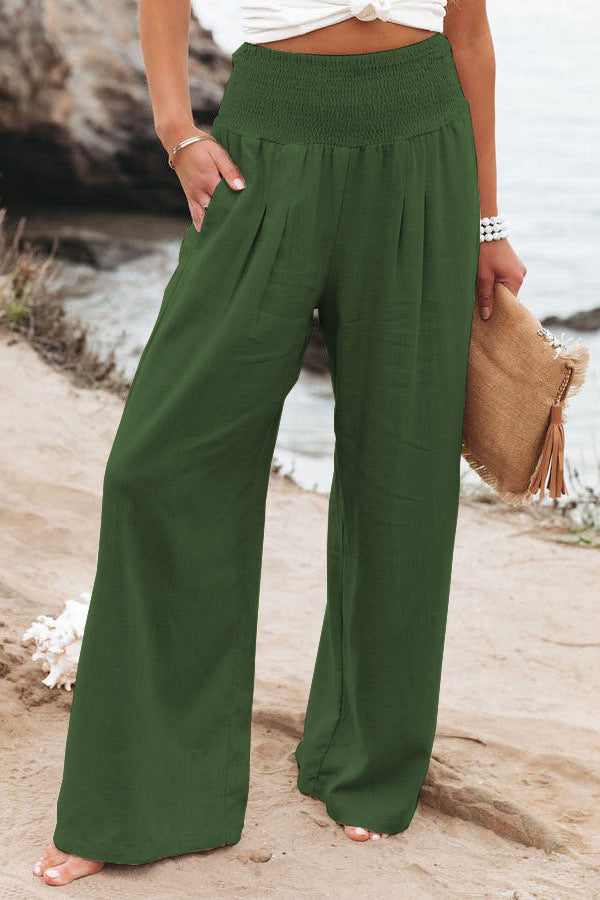 Damen Weit geschnittene Sommerhose mit elastischem Bund und Zusammenzieh-Details EB
