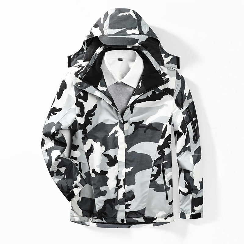 Herren Camouflage Regenjacke mit Kapuze und verstärkten Reißverschlusstaschen EB