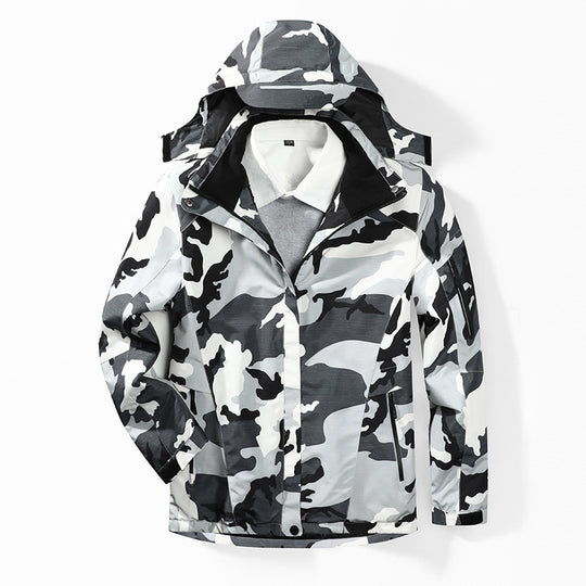 Herren Camouflage Regenjacke mit Kapuze und verstärkten Reißverschlusstaschen EB