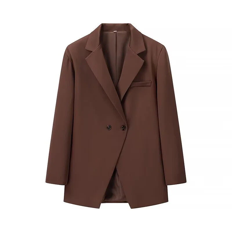 Damen eleganter Oversized-Blazer mit doppelter Knopfleiste und praktischen Taschen EB
