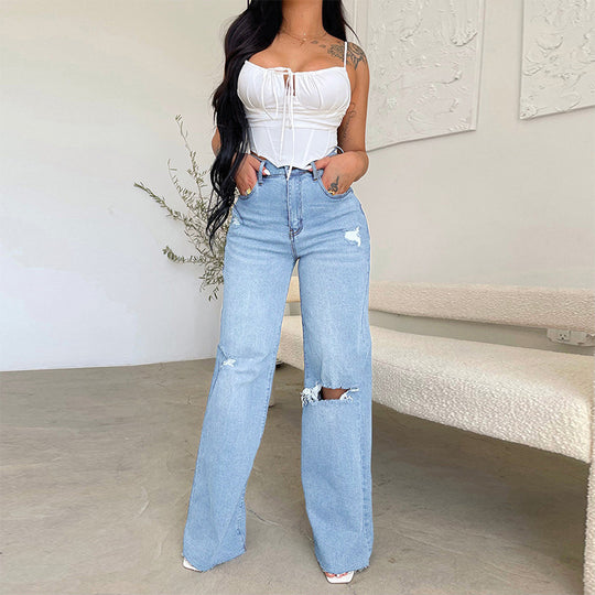 Damen Weit geschnittene Jeans mit Destroyed-Details EB