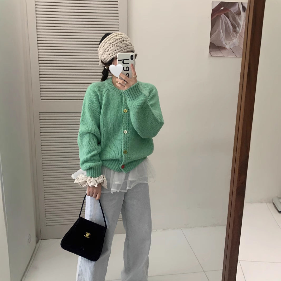 Damen Kuschelige Strickjacke mit bunten Knöpfen und lockerer Passform EB