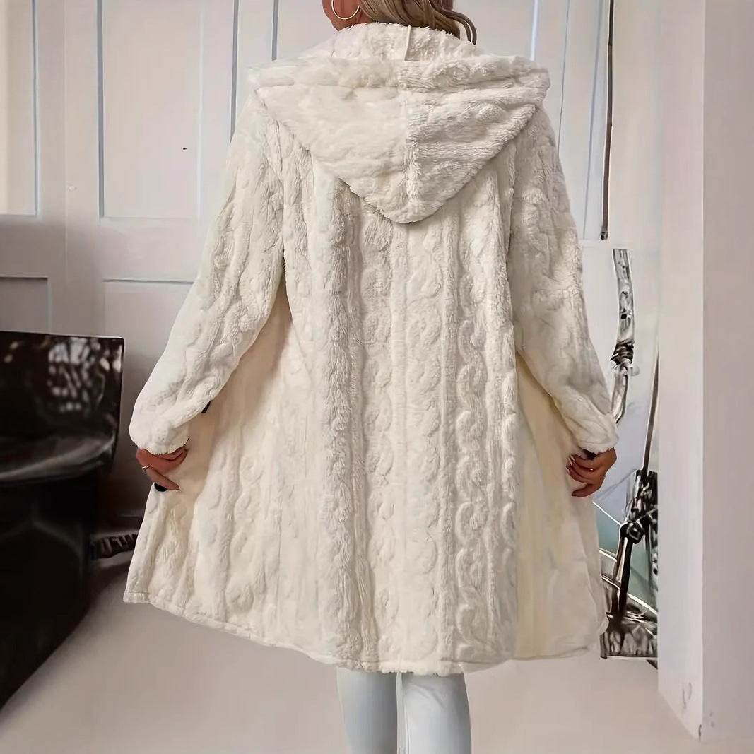 Damen Plüschiger Überwurf-Mantel mit Kapuze EB