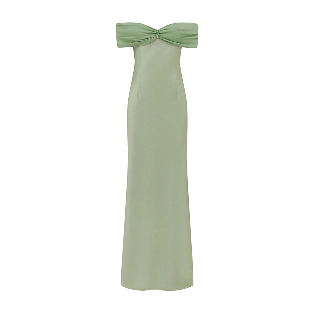 Damen elegantes Maxikleid mit schulterfreiem Design EB