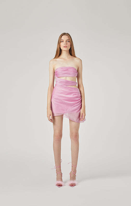 Damen trägerloses Wickelkleid mit Schnittdetails EB