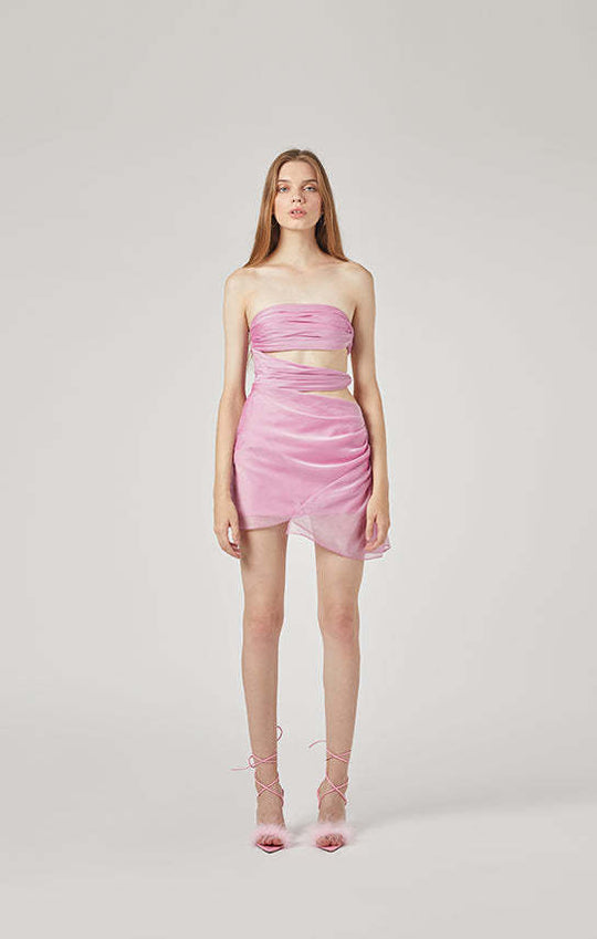 Damen trägerloses Wickelkleid mit Schnittdetails EB