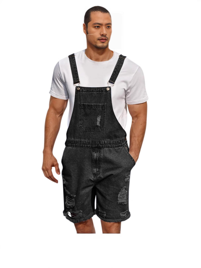 Herren Lässige Denim-Latzhose im distressed Look EB