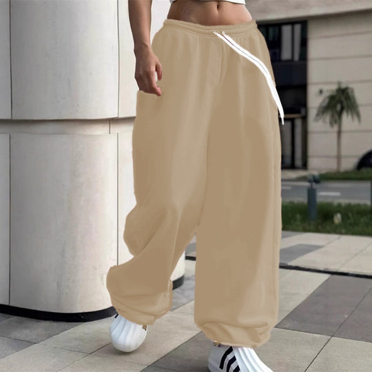 Damen nan weite Baggy-Jogginghose mit hohem Komfortbund, Kordelzug und elastischen Knöchelbündchen EB