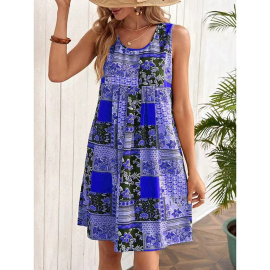 Damen Freizeitleinenkleid mit buntem Patchwork-Design EB
