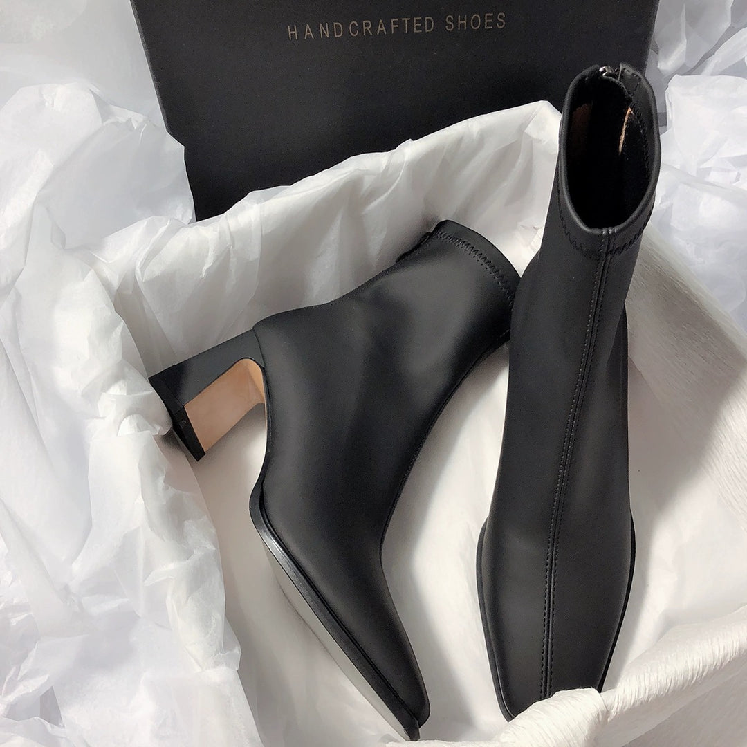 Damen elegante Ankle Boots mit stabiler Blockabsatz und flexiblem Innenfutter EB
