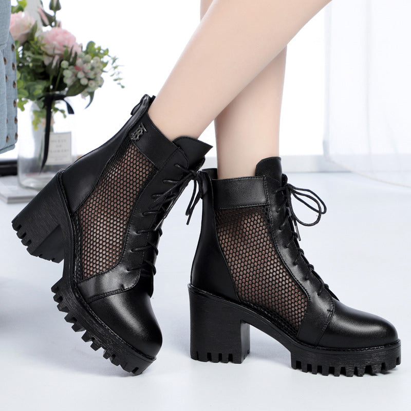 Damen Modische Stiefeletten mit atmungsaktivem Mesh-Einsatz und robuster Sohle EB